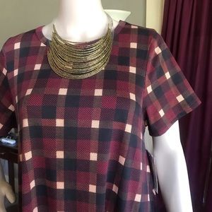 LuLaRoe Gold & Burgundy Checker Style Medium Carly Dress new with tags